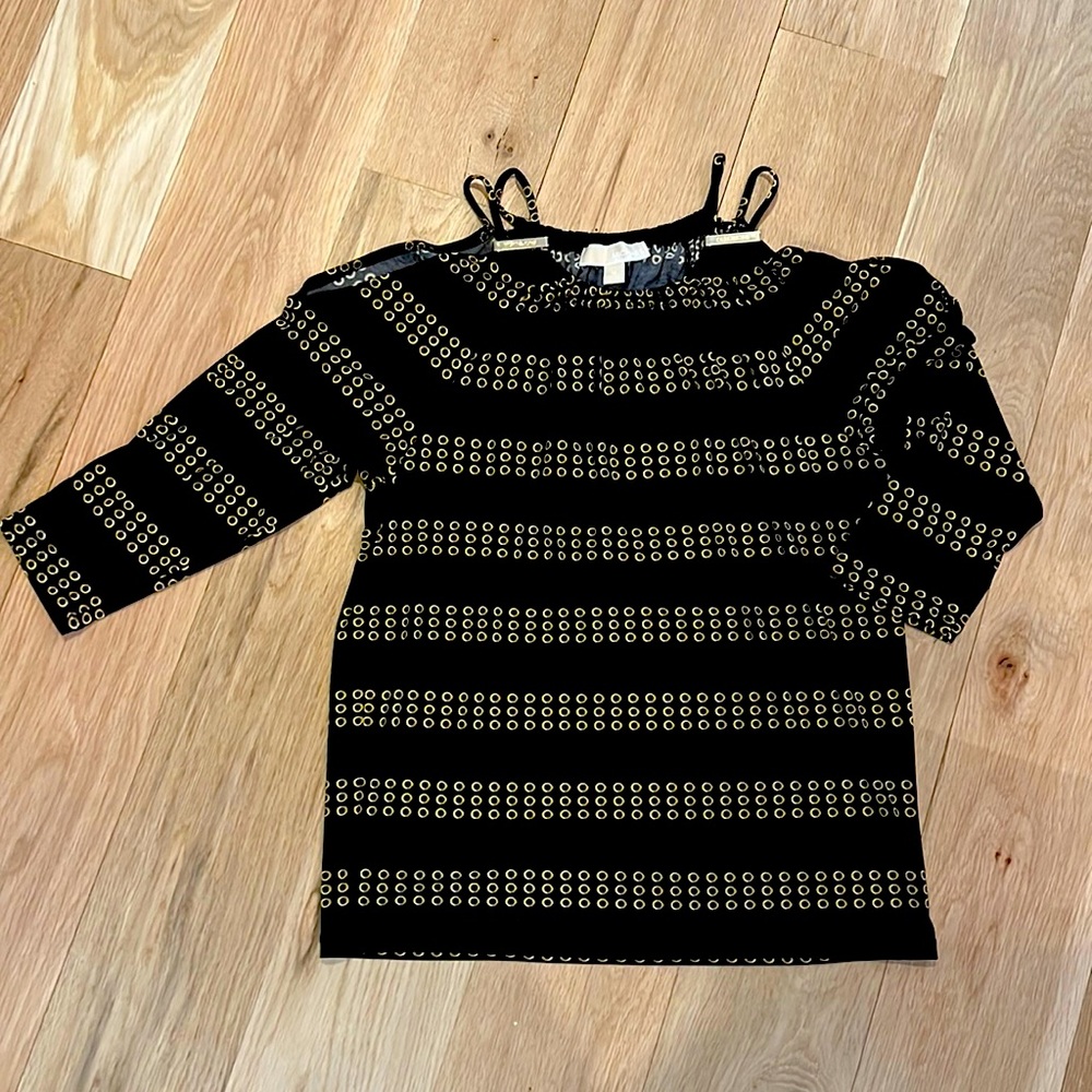 Black and gold, Michael Kors, top, open shoulder size M